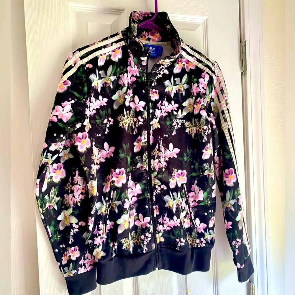 - Adidas floral zipper jacket women size medium